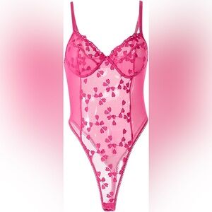 NWT| Valentines Pink Mesh Heart Prints Bodysuit